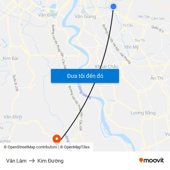 Văn Lâm to Kim Đường map