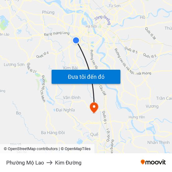 Phường Mộ Lao to Kim Đường map