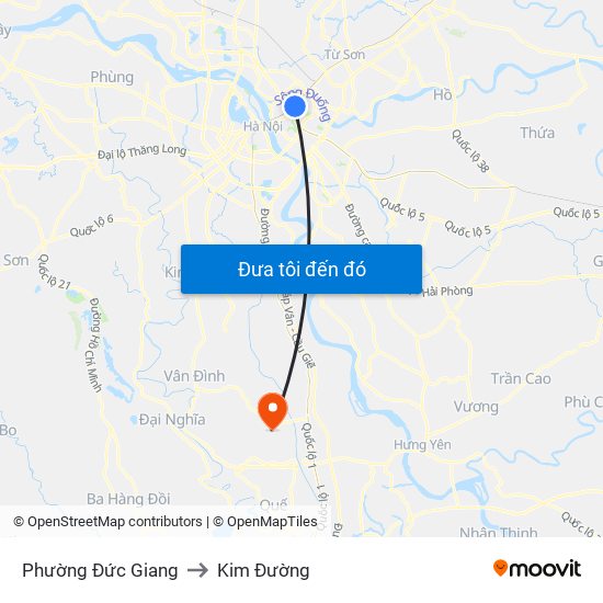 Phường Đức Giang to Kim Đường map