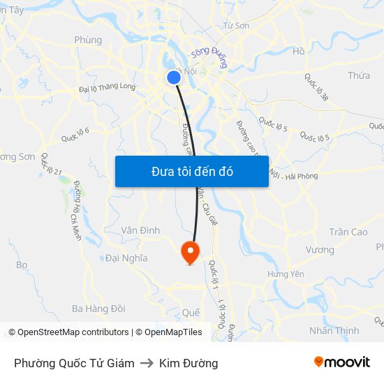 Phường Quốc Tử Giám to Kim Đường map