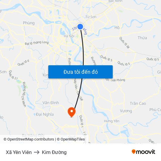 Xã Yên Viên to Kim Đường map