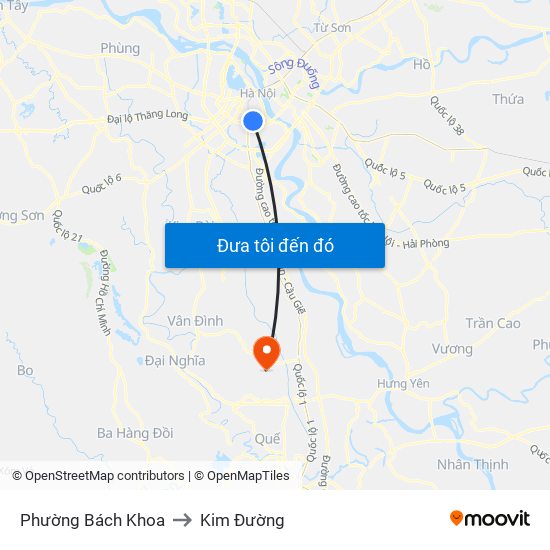 Phường Bách Khoa to Kim Đường map