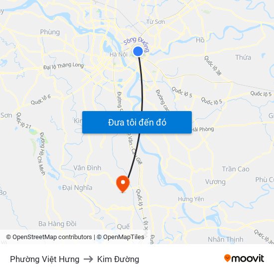 Phường Việt Hưng to Kim Đường map