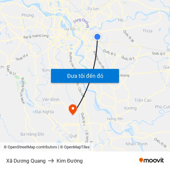 Xã Dương Quang to Kim Đường map