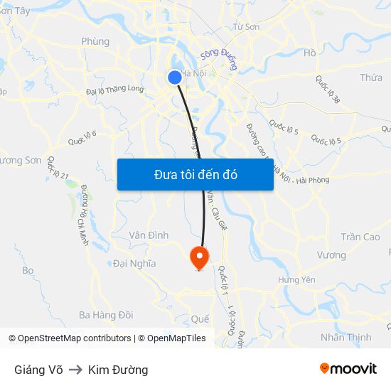 Giảng Võ to Kim Đường map