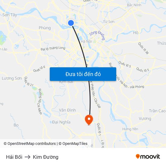 Hải Bối to Kim Đường map