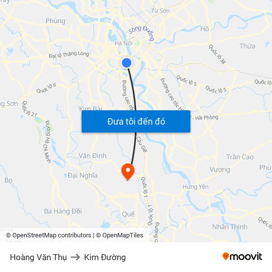 Hoàng Văn Thụ to Kim Đường map