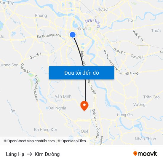 Láng Hạ to Kim Đường map