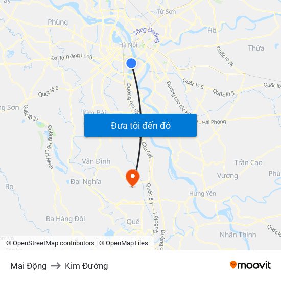 Mai Động to Kim Đường map