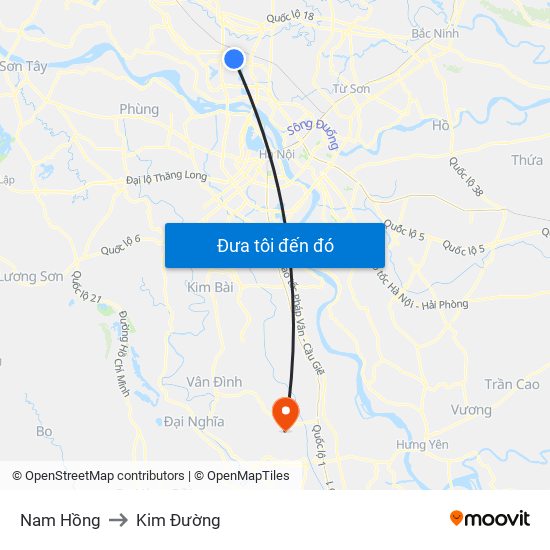 Nam Hồng to Kim Đường map