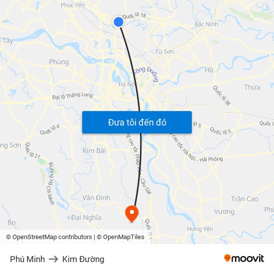 Phú Minh to Kim Đường map