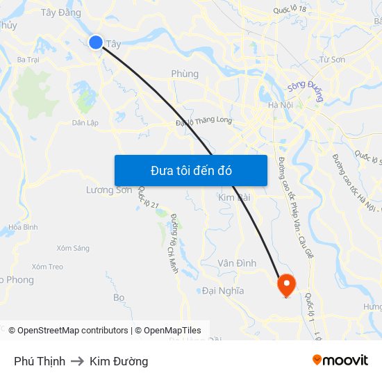 Phú Thịnh to Kim Đường map