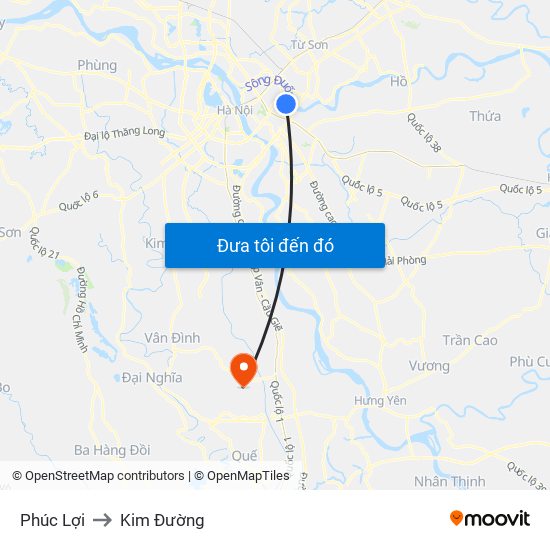 Phúc Lợi to Kim Đường map