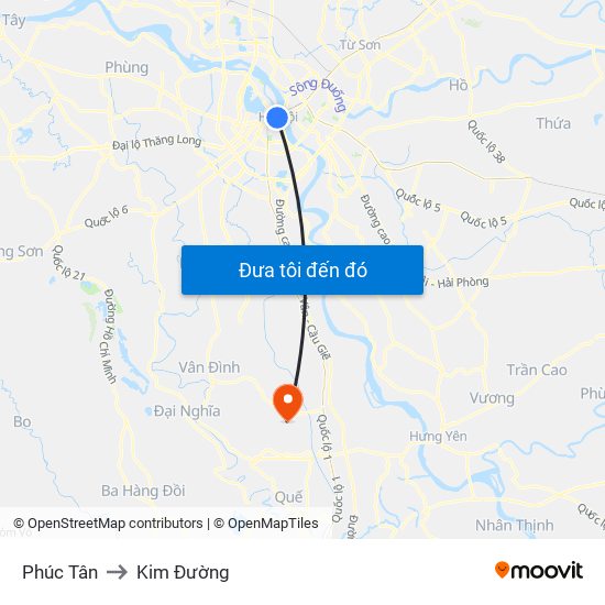 Phúc Tân to Kim Đường map