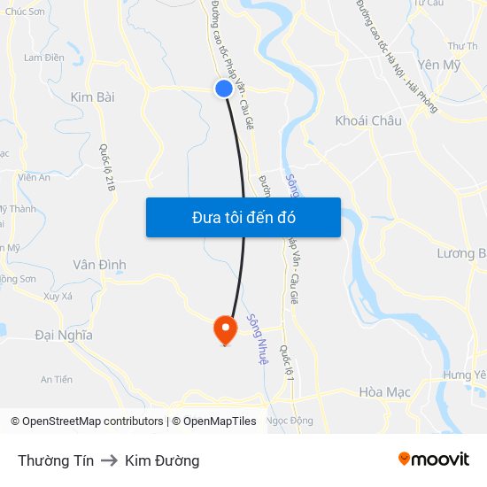 Thường Tín to Kim Đường map