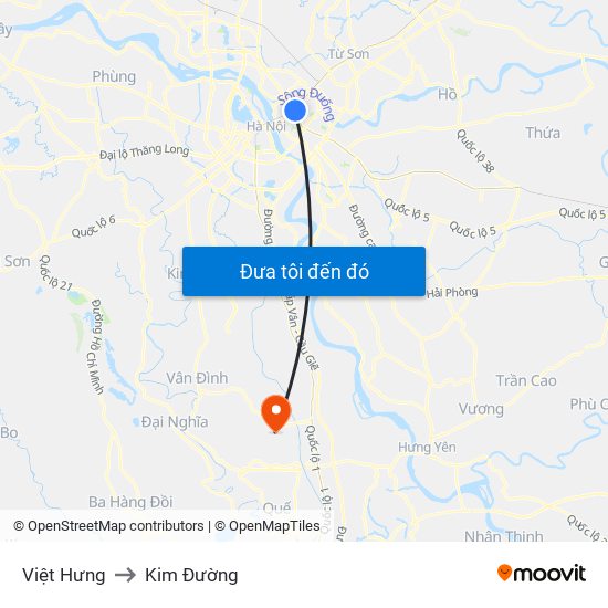 Việt Hưng to Kim Đường map