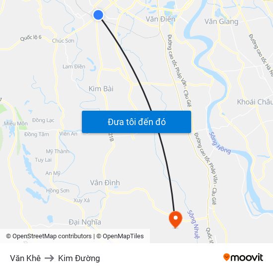 Văn Khê to Kim Đường map