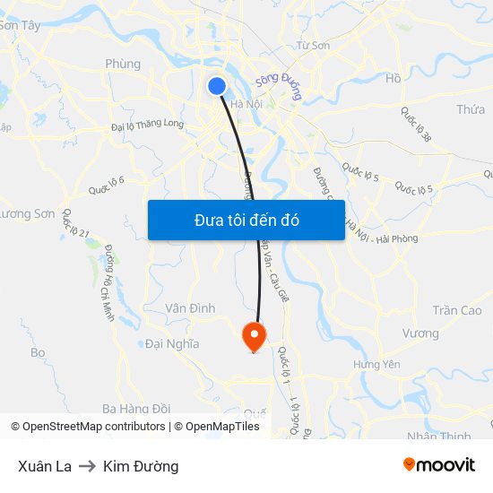 Xuân La to Kim Đường map