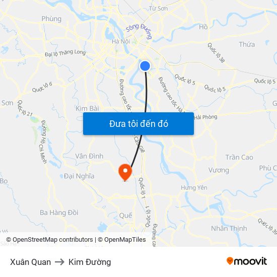 Xuân Quan to Kim Đường map