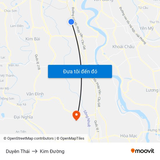 Duyên Thái to Kim Đường map