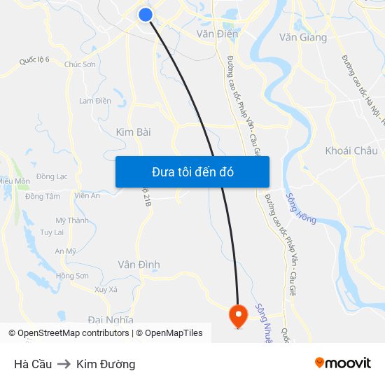 Hà Cầu to Kim Đường map