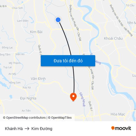 Khánh Hà to Kim Đường map