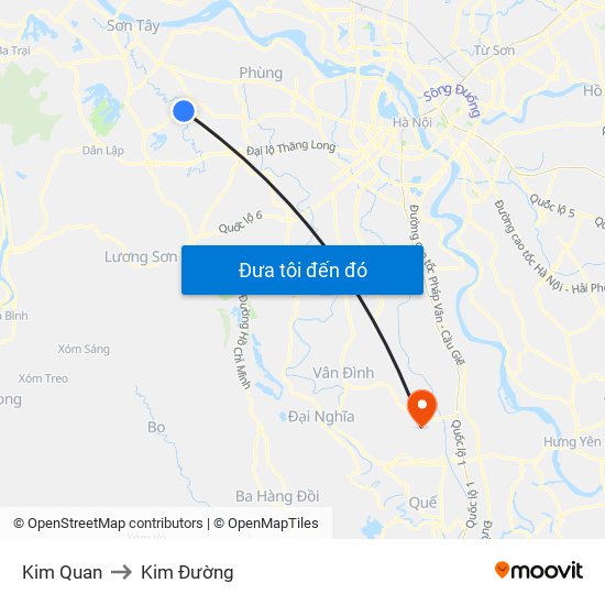 Kim Quan to Kim Đường map