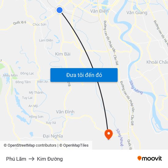 Phú Lãm to Kim Đường map
