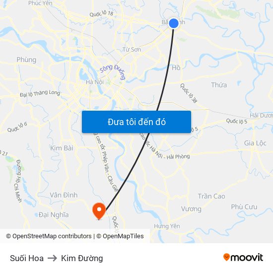 Suối Hoa to Kim Đường map