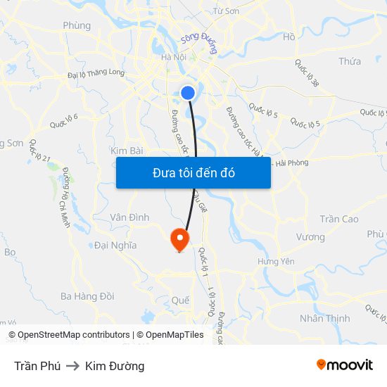 Trần Phú to Kim Đường map