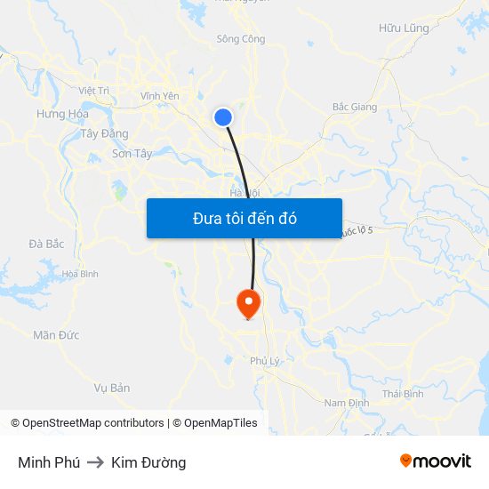 Minh Phú to Kim Đường map