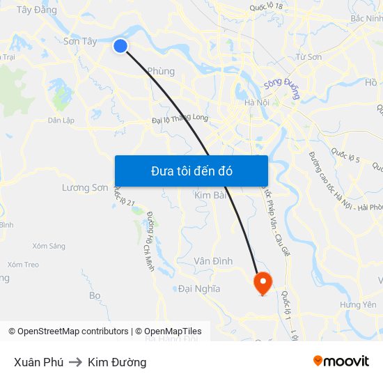 Xuân Phú to Kim Đường map