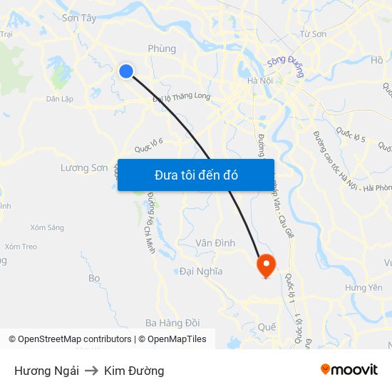 Hương Ngải to Kim Đường map