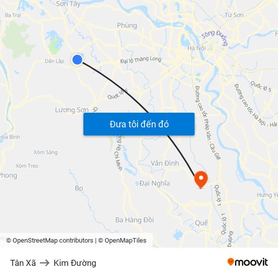 Tân Xã to Kim Đường map