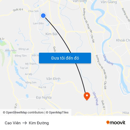 Cao Viên to Kim Đường map