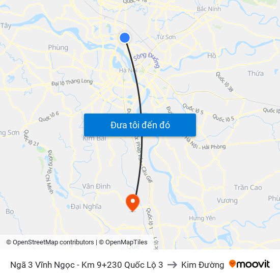 Ngã 3 Vĩnh Ngọc - Km 9+230 Quốc Lộ 3 to Kim Đường map