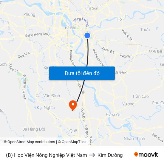(B) Học Viện Nông Nghiệp Việt Nam to Kim Đường map