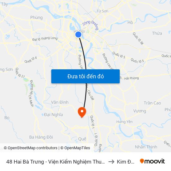 48 Hai Bà Trưng - Viện Kiểm Nghiệm Thuốc Trung Ương to Kim Đường map