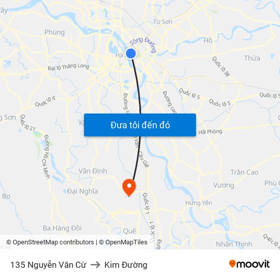 135 Nguyễn Văn Cừ to Kim Đường map