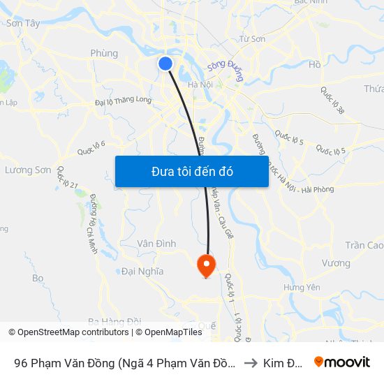 96 Phạm Văn Đồng (Ngã 4 Phạm Văn Đồng - Xuân Đỉnh) to Kim Đường map