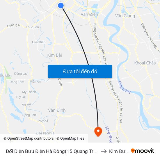 Đối Diện Bưu Điện Hà Đông(15 Quang Trung Hà Đông) to Kim Đường map