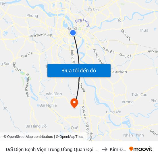 Đối Diện Bệnh Viện Trung Ương Quân Đội 108 - Trần Hưng Đạo to Kim Đường map