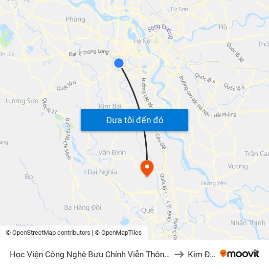 Học Viện Công Nghệ Bưu Chính Viễn Thông - Trần Phú (Hà Đông) to Kim Đường map