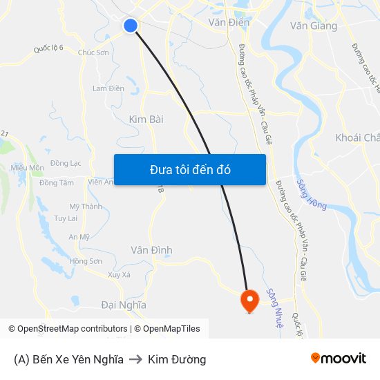 (A) Bến Xe Yên Nghĩa to Kim Đường map