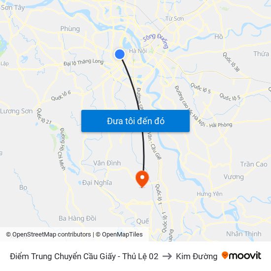 Điểm Trung Chuyển Cầu Giấy - Thủ Lệ 02 to Kim Đường map