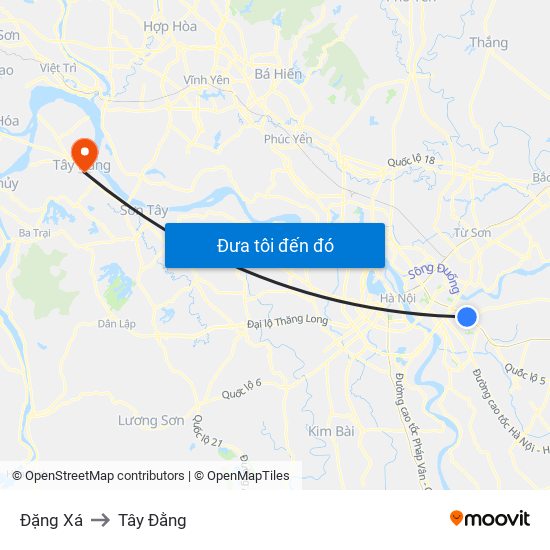 Đặng Xá to Tây Đằng map