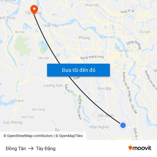 Đồng Tân to Tây Đằng map