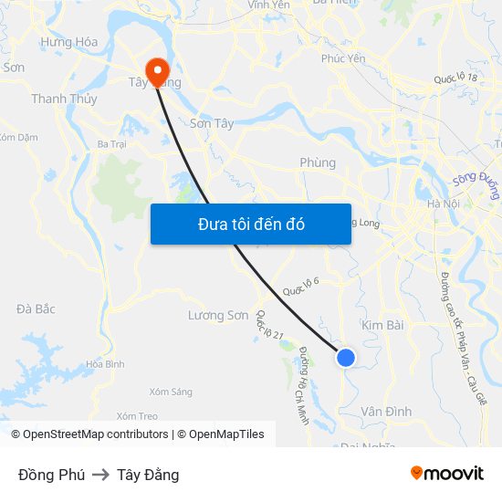 Đồng Phú to Tây Đằng map