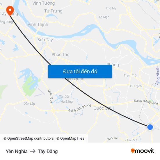 Yên Nghĩa to Tây Đằng map