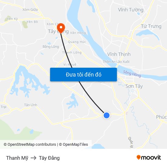 Thanh Mỹ to Tây Đằng map